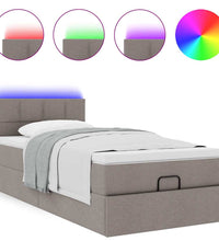Ottoman-Bett mit Matratze & LEDs Taupe 80x200 cm Stoff