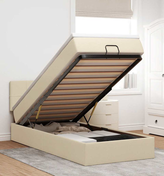 Ottoman-Bett mit Matratze & LEDs Creme 80x200 cm Stoff