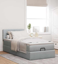 Ottoman-Bett mit Matratze & LEDs Hellgrau 90x190 cm Stoff