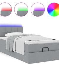 Ottoman-Bett mit Matratze & LEDs Hellgrau 90x190 cm Stoff