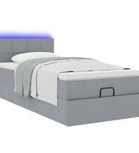 Ottoman-Bett mit Matratze & LEDs Hellgrau 90x190 cm Stoff