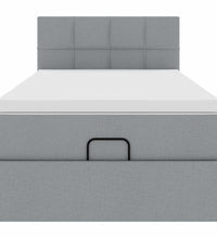 Ottoman-Bett mit Matratze & LEDs Hellgrau 90x190 cm Stoff