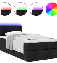 Ottoman-Bett mit Matratze & LEDs Schwarz 90x190 cm Stoff