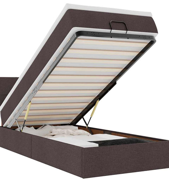 Ottoman-Bett mit Matratze & LEDs Dunkelbraun 90x190 cm Stoff