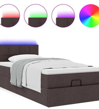 Ottoman-Bett mit Matratze & LEDs Dunkelbraun 90x190 cm Stoff