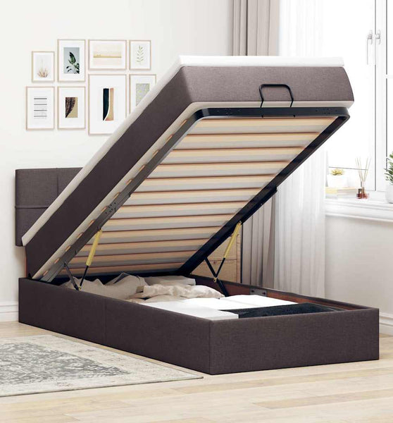 Ottoman-Bett mit Matratze & LEDs Dunkelbraun 90x190 cm Stoff