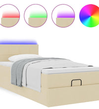 Ottoman-Bett mit Matratze & LEDs Creme 90x190 cm Stoff