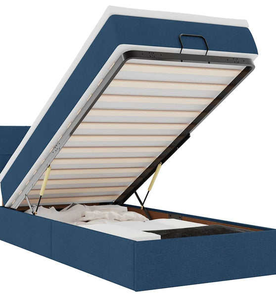 Ottoman-Bett mit Matratze & LEDs Blau 90x190 cm Stoff