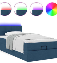 Ottoman-Bett mit Matratze & LEDs Blau 90x190 cm Stoff