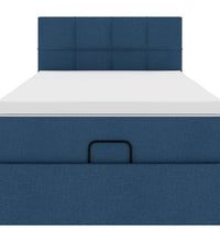 Ottoman-Bett mit Matratze & LEDs Blau 90x190 cm Stoff
