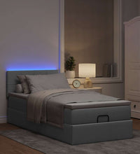 Ottomane Bett mit Matratze & LEDs Hellgrau 90x200 cm Stoff