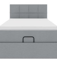 Ottomane Bett mit Matratze & LEDs Hellgrau 90x200 cm Stoff