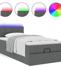 Ottomane Bett mit Matratze & LEDs Dunkelgrau 90x200 cm Stoff