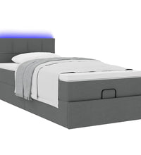 Ottomane Bett mit Matratze & LEDs Dunkelgrau 90x200 cm Stoff