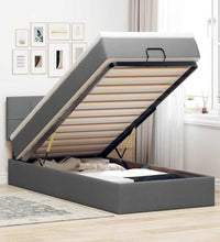 Ottomane Bett mit Matratze & LEDs Dunkelgrau 90x200 cm Stoff