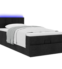 Ottoman-Bett mit Matratze & LEDs Schwarz 90x200 cm Stoff