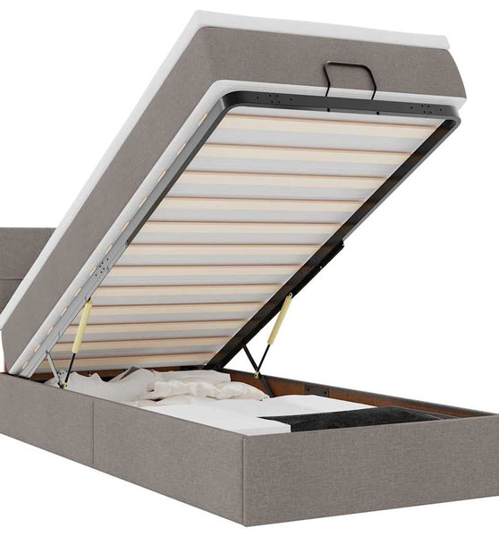 Ottomane Bett mit Matratze & LEDs Taupe 90x200 cm Stoff