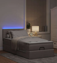 Ottomane Bett mit Matratze & LEDs Taupe 90x200 cm Stoff