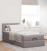Ottomane Bett mit Matratze & LEDs Taupe 90x200 cm Stoff