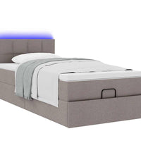 Ottomane Bett mit Matratze & LEDs Taupe 90x200 cm Stoff