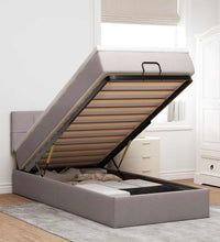 Ottomane Bett mit Matratze & LEDs Taupe 90x200 cm Stoff