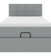 Ottoman-Bett mit Matratze & LEDs Hellgrau 100x200 cm Stoff