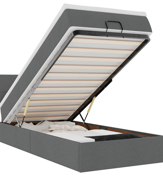Ottoman-Bett mit Matratze & LEDs Dunkelgrau 100x200 cm Stoff