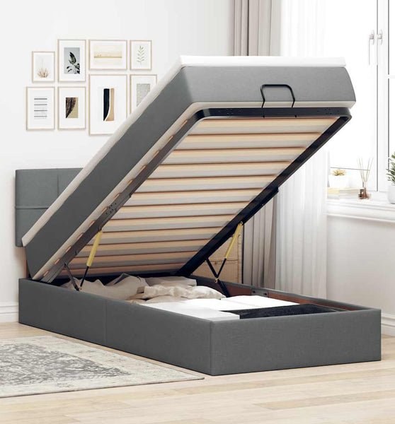 Ottoman-Bett mit Matratze & LEDs Dunkelgrau 100x200 cm Stoff