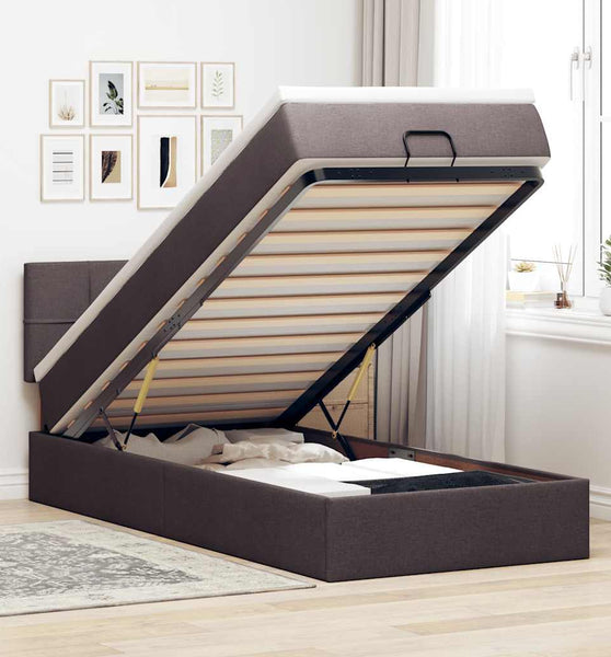 Ottoman-Bett mit Matratze & LEDs Dunkelbraun 100x200 cm Stoff