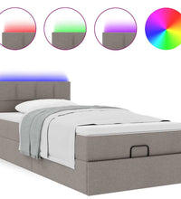 Ottoman-Bett mit Matratze & LEDs Taupe 100x200 cm Stoff