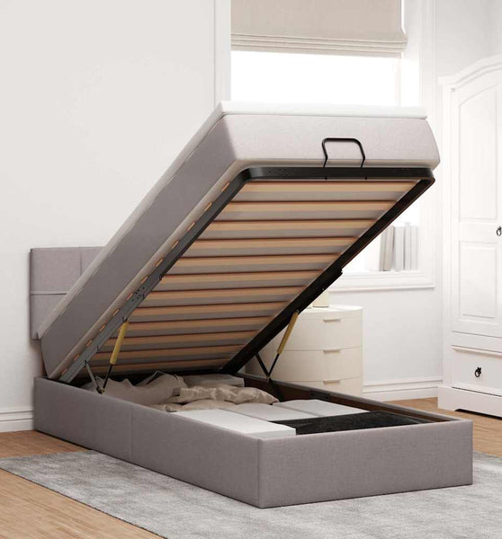 Ottoman-Bett mit Matratze & LEDs Taupe 100x200 cm Stoff