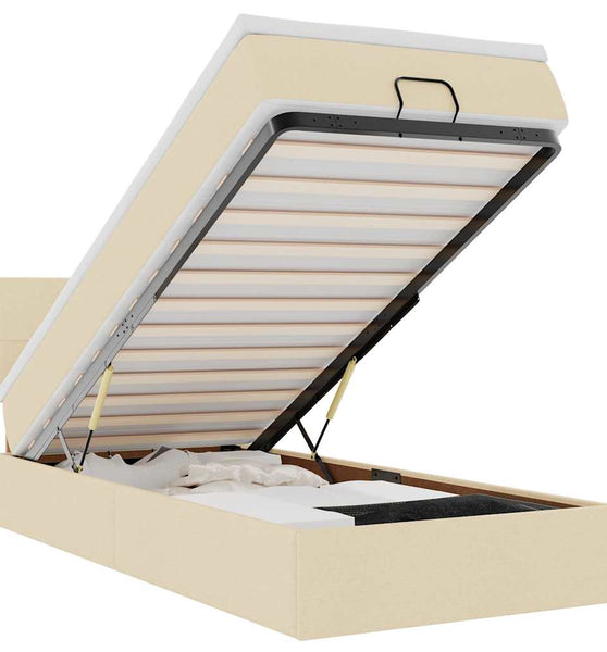Ottoman-Bett mit Matratze & LEDs Creme 100x200 cm Stoff