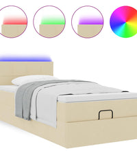 Ottoman-Bett mit Matratze & LEDs Creme 100x200 cm Stoff