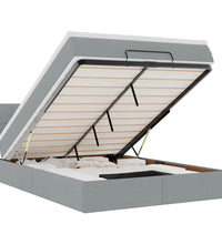 Ottoman-Bett mit Matratze & LEDs Hellgrau 140x200 cm Stoff