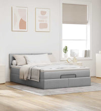 Ottoman-Bett mit Matratze & LEDs Hellgrau 140x200 cm Stoff