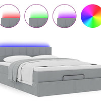 Ottoman-Bett mit Matratze & LEDs Hellgrau 140x200 cm Stoff
