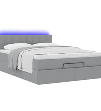 Ottoman-Bett mit Matratze & LEDs Hellgrau 140x200 cm Stoff