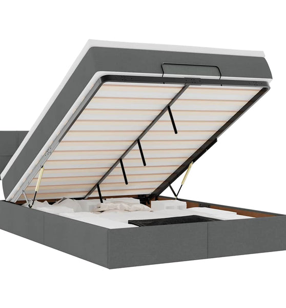 Ottomane Bett mit Matratze & LEDs Dunkelgrau 140x200 cm Stoff
