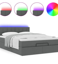 Ottomane Bett mit Matratze & LEDs Dunkelgrau 140x200 cm Stoff