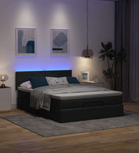 Ottomane Bett mit Matratze & LEDs Schwarz 140x200 cm Stoff