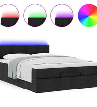 Ottomane Bett mit Matratze & LEDs Schwarz 140x200 cm Stoff