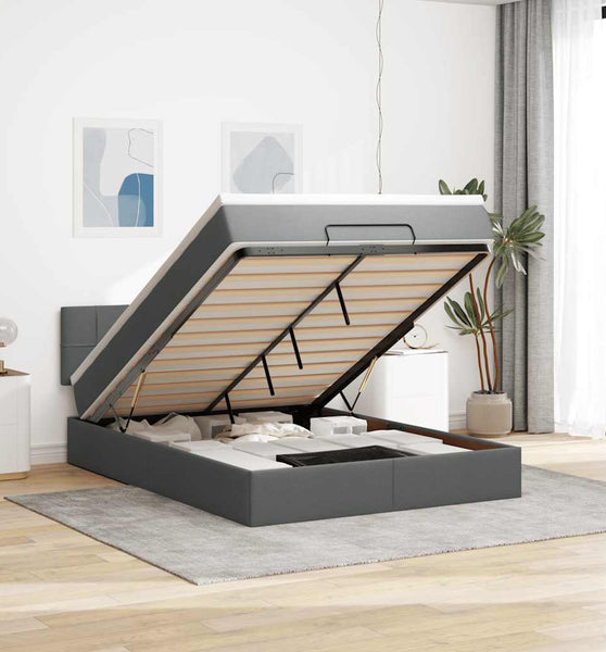 Ottomane Bett mit Matratze & LEDs Schwarz 140x200 cm Stoff