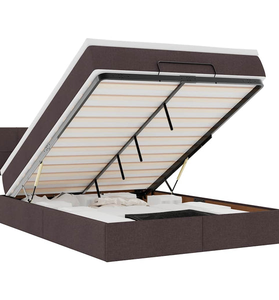 Ottoman-Bett mit Matratze & LEDs Dunkelbraun 140x200 cm Stoff