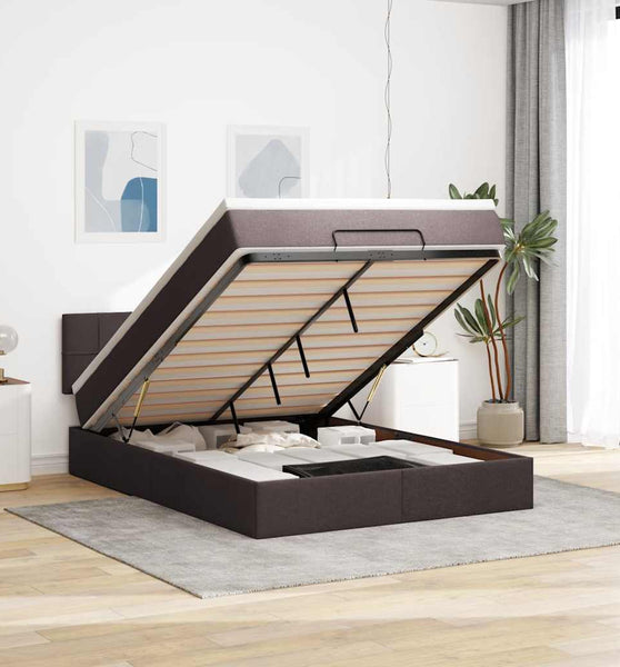 Ottoman-Bett mit Matratze & LEDs Dunkelbraun 140x200 cm Stoff