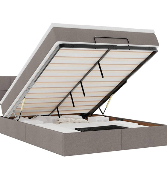 Ottomane Bett mit Matratze & LEDs Taupe 140x200 cm Stoff