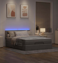 Ottomane Bett mit Matratze & LEDs Taupe 140x200 cm Stoff