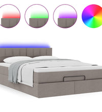 Ottomane Bett mit Matratze & LEDs Taupe 140x200 cm Stoff