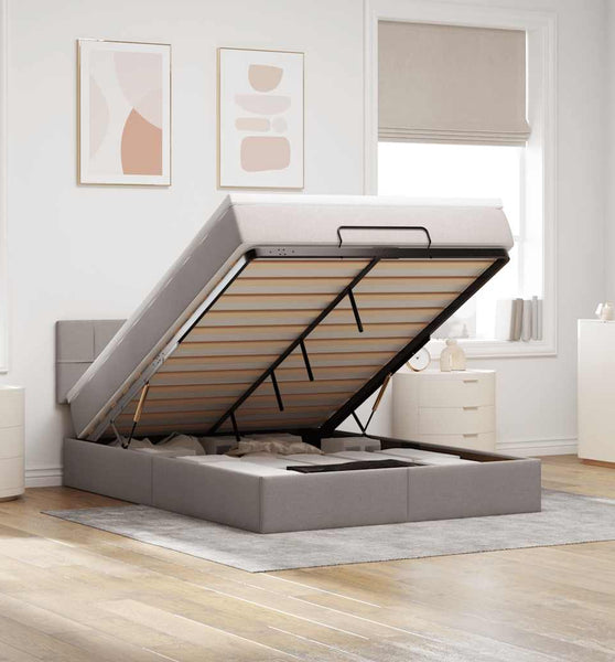 Ottomane Bett mit Matratze & LEDs Taupe 140x200 cm Stoff