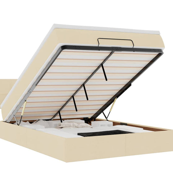 Ottomane Bett mit Matratze & LEDs Creme 140x200 cm Stoff