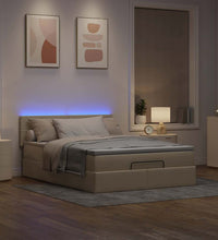 Ottomane Bett mit Matratze & LEDs Creme 140x200 cm Stoff